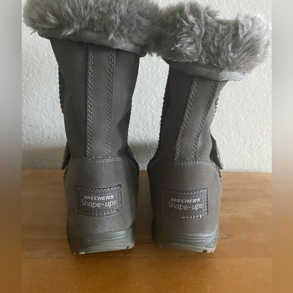 Skechers Women Grey Shape Ups Boots Faux Fur lined Size 9 Cold Weather Fall - Picture 4 of 10